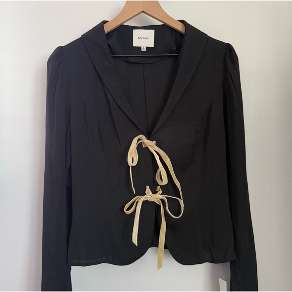 Reformation 8 NEW Carolyn Top Black Ribbon Tie Front Coquette Whimsigoth - Picture 3 of 8